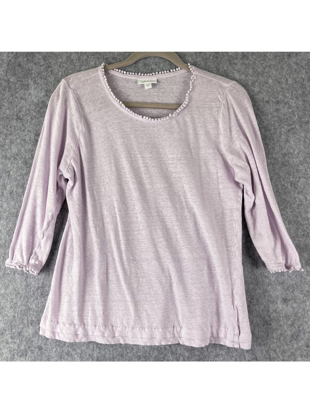 J Jill Love Linen Top Womens Large Lavender 3/4 Sleeve Tassel Coastal Beachy